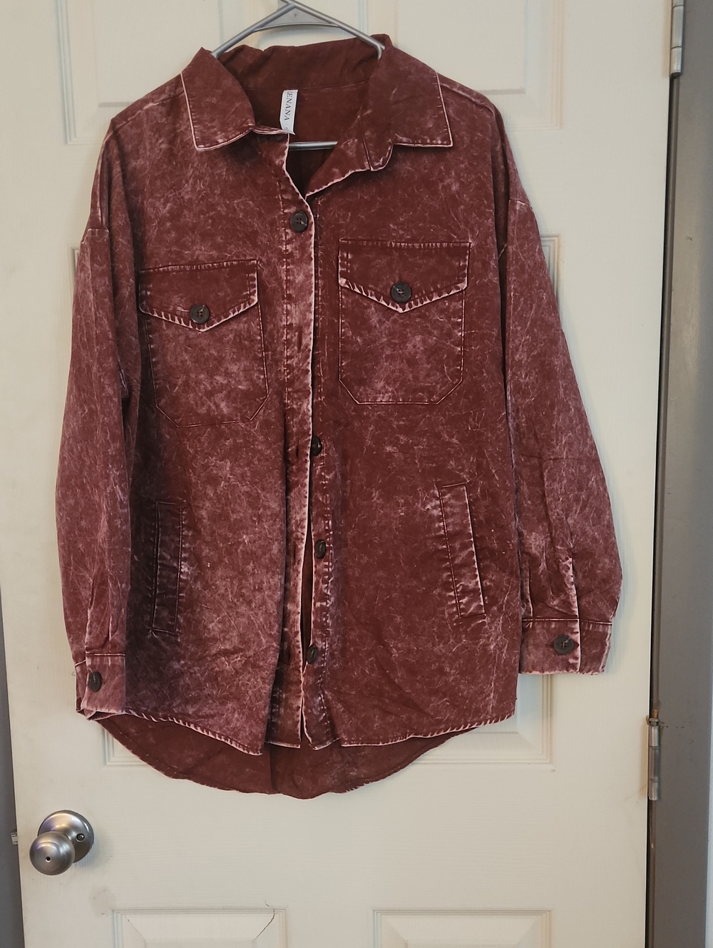 Zenana Outfitters Washed Brick Red Jean Shacket